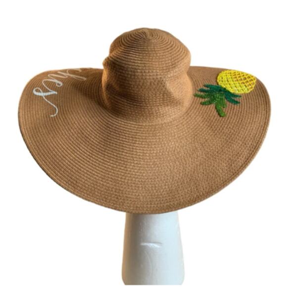 Women's Wide Brim Floppy Paper Straw Sun Hat Beach Resort Pool Summer Pineapple - Picture 10 of 12